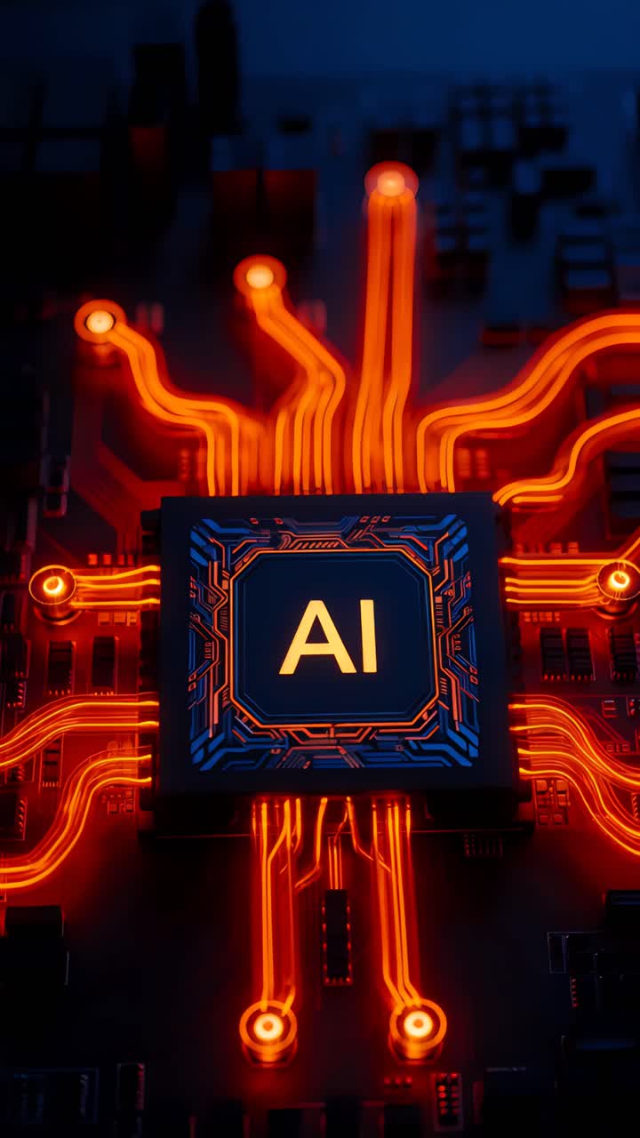 Sfondo Tecnologico Futuristico con Scheda Madre e Chip AI 4K