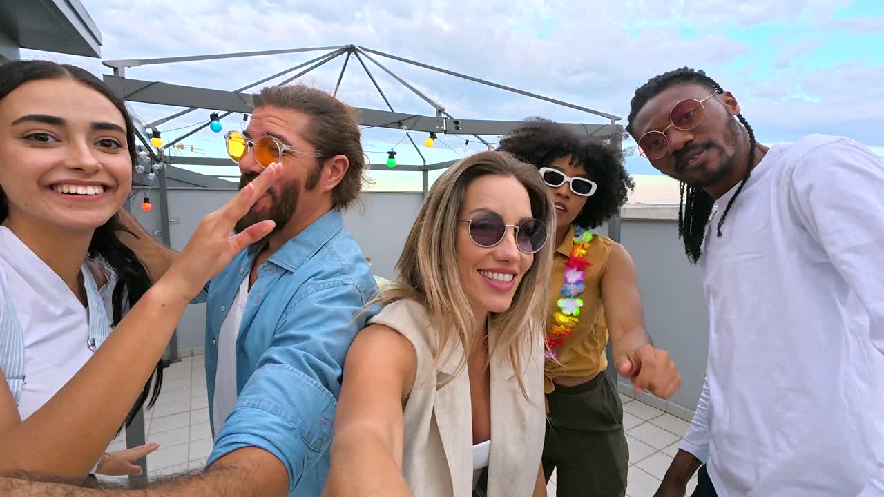 Friends Celebrating Together on a Rooftop