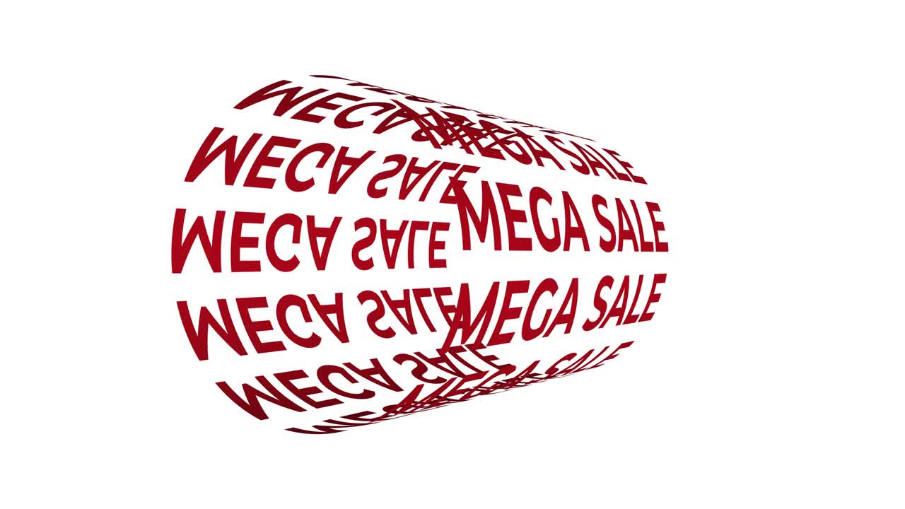 4k 3d 메가 판매 텍스트 실린더 운동 요소 루핑 효과, 운동 타이포그래피 애니메이션, 광고 애니메이션 배너, 색 배경의 빨간 텍스트 모션 애니메이션