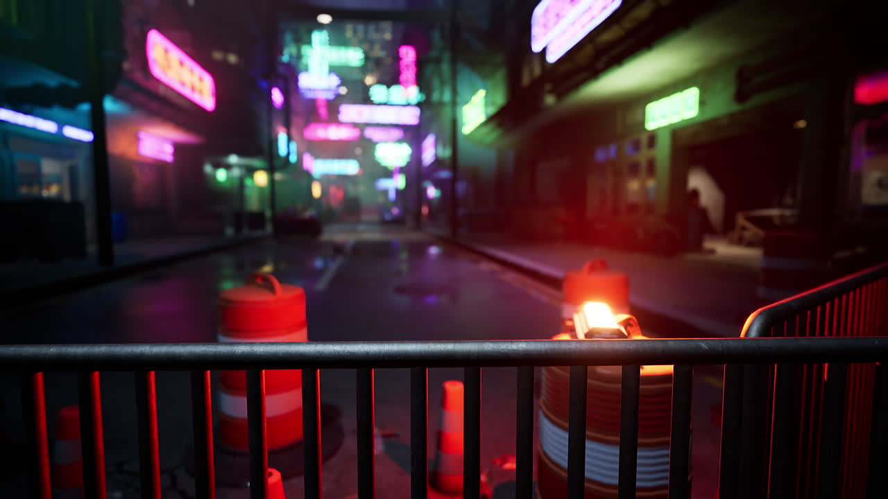 밤에 네온 사이버 크 골목