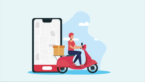 delivery person on a scooter with a mobile phone and map