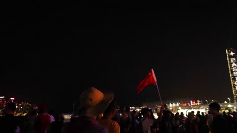 crowd with flags at hong kong harbor event