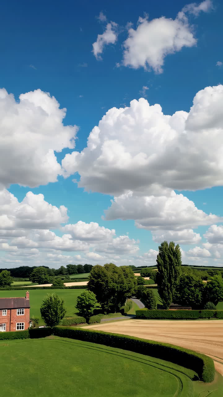 Aerial View of Countryside Fields and Road
