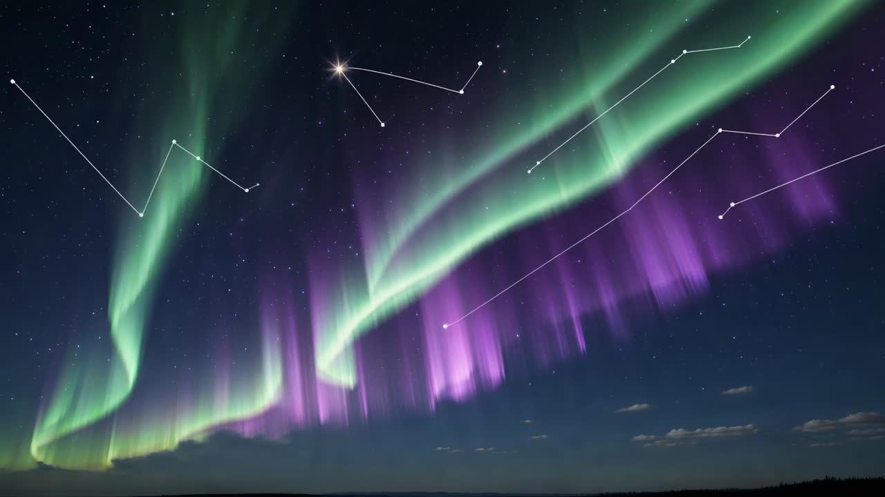 Northern Lights with Constellations in a Starry Night Sky