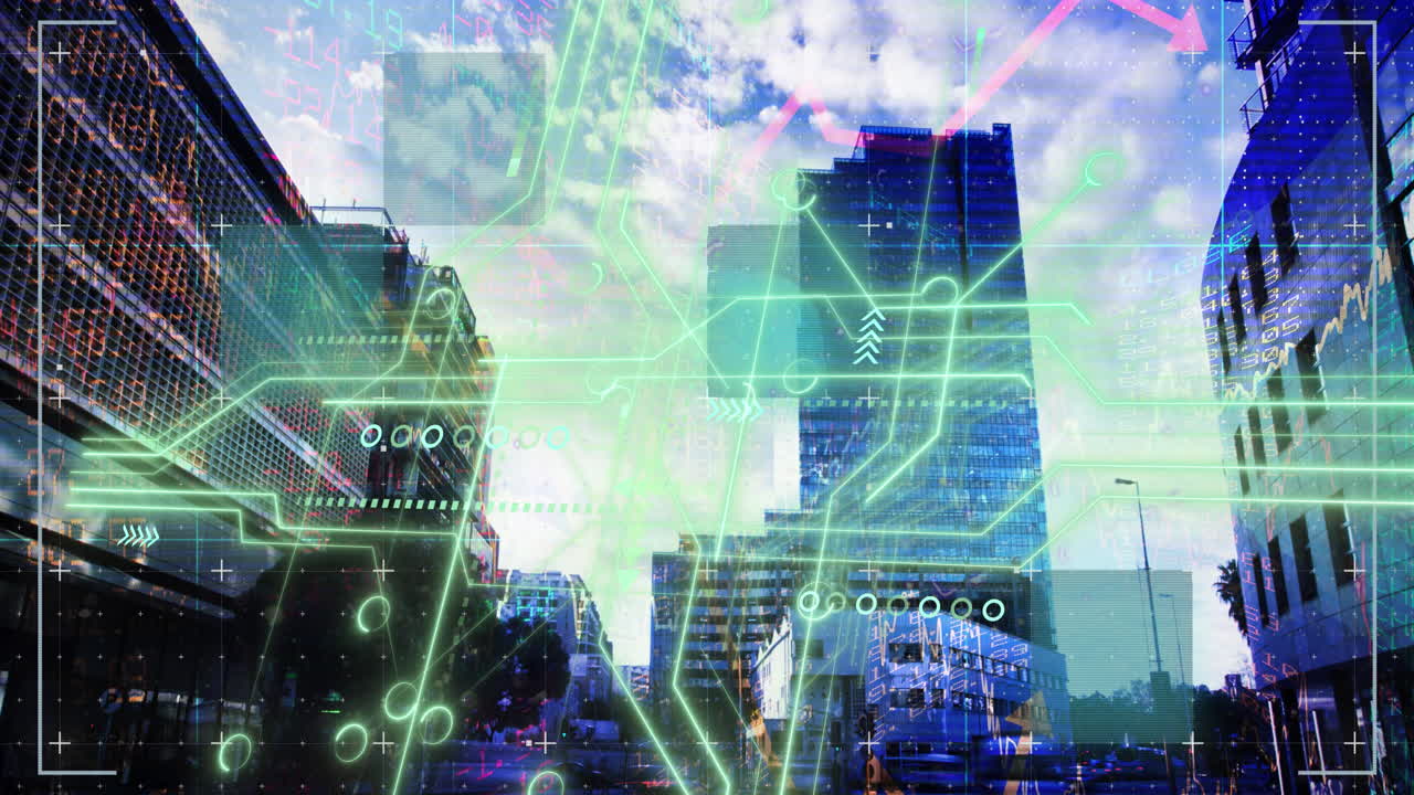 animación del procesamiento de datos sobre el paisaje urbano