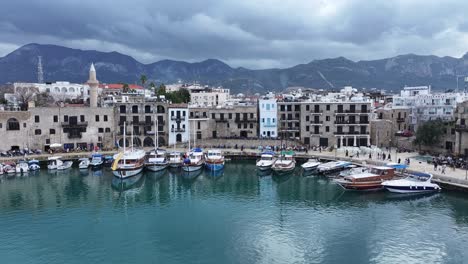 aerial view of the ancient port and kyrenia castle in kyrenia, the pearl of northern cyprus