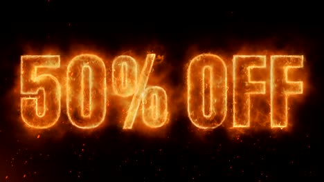 50% de descuento palabra caliente quema en fuego realista llamas chispas y humo continua sin problemas de bucle de animación