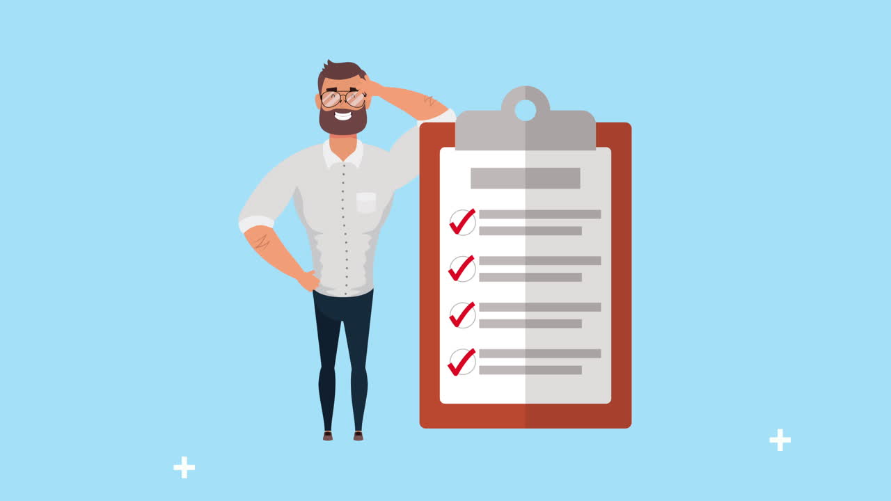 young businessman with checklist document