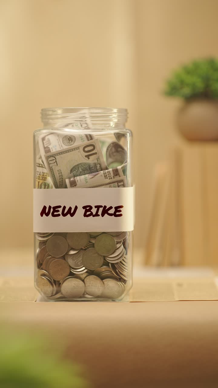 VERTICAL VIDEO OF PERSON SAVING MONEY FOR NEW BIKE