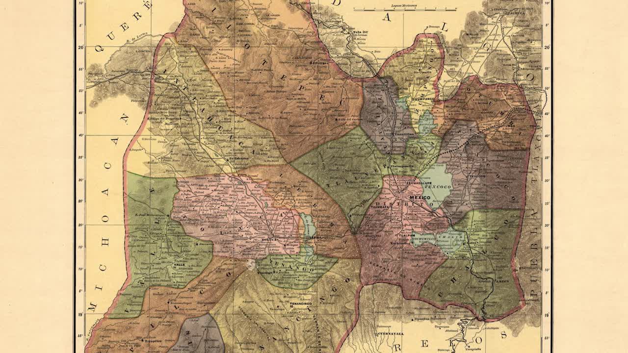 antiguo mapa del siglo xix del estado de méxico en méxico