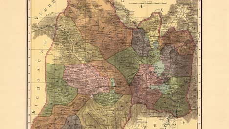 old nineteenth century map of the state of mexico in mexico