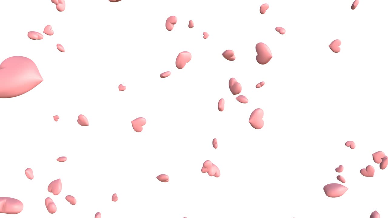 색 배경에 은 분홍색 심장 모양의 추상 애니메이션.