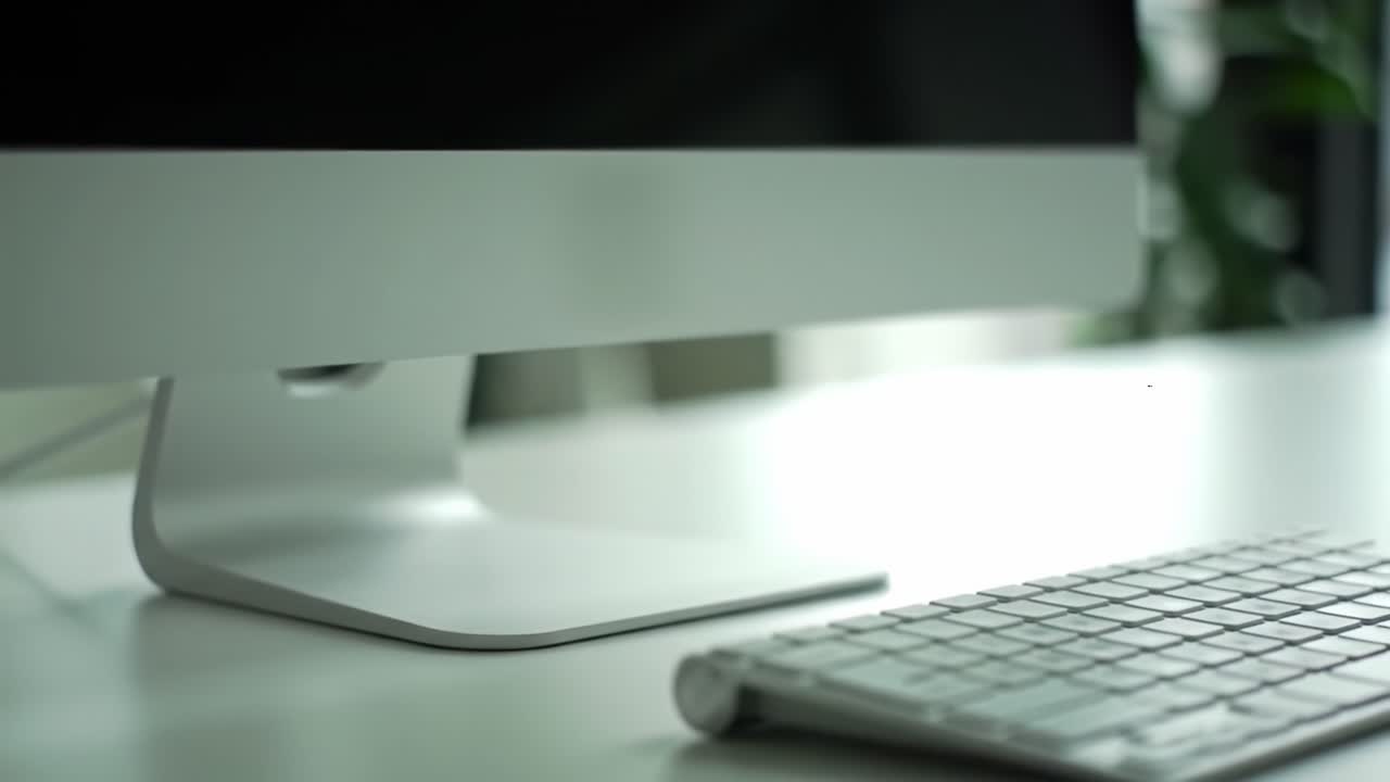 A Sleek Desktop Setup Featuring a Modern Computer and Keyboard on a Minimalist Workspace, Perfect for Productivity and Aesthetic Appeal in Minimalist Design