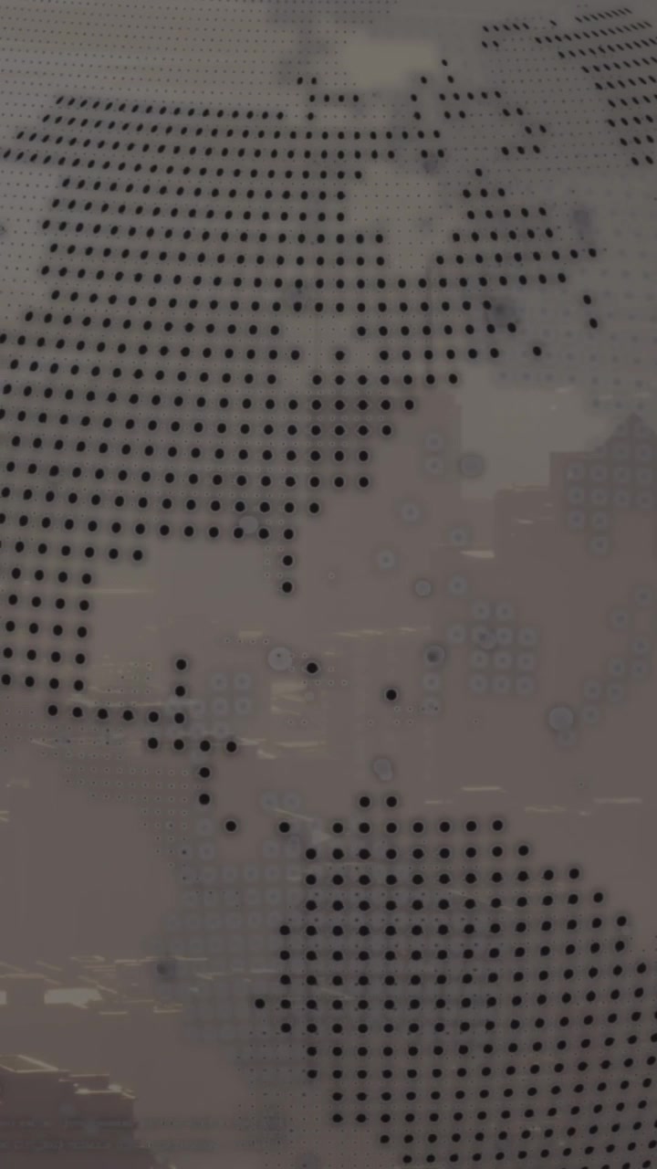 Animation af roterende globus og databehandling mod luftfoto af bybillede
