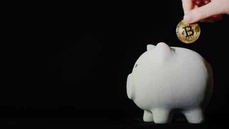 poner la moneda de bitcoin en una caja de monedas en un fondo negro acumulación de la moneda virulenta c
