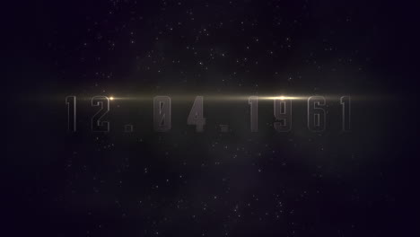 12.04.1961 with gold light of stars and glitters in galaxy