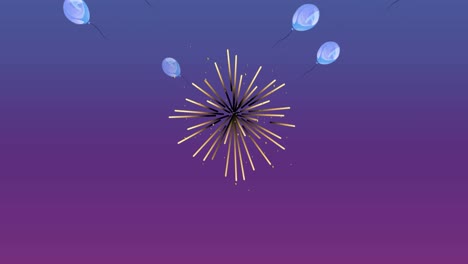 animation of fireworks exploding with purple balloons on purple background
