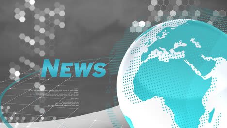 animation of news text over globe and cityscape