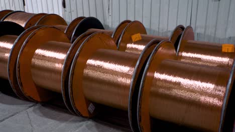 production of copper wire, bronze cable in reels at factory