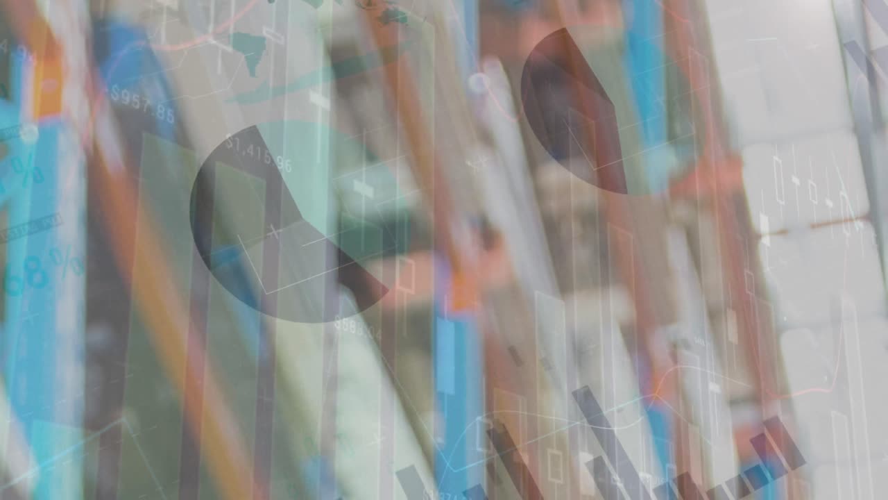 animación del procesamiento de datos financieros en el almacén