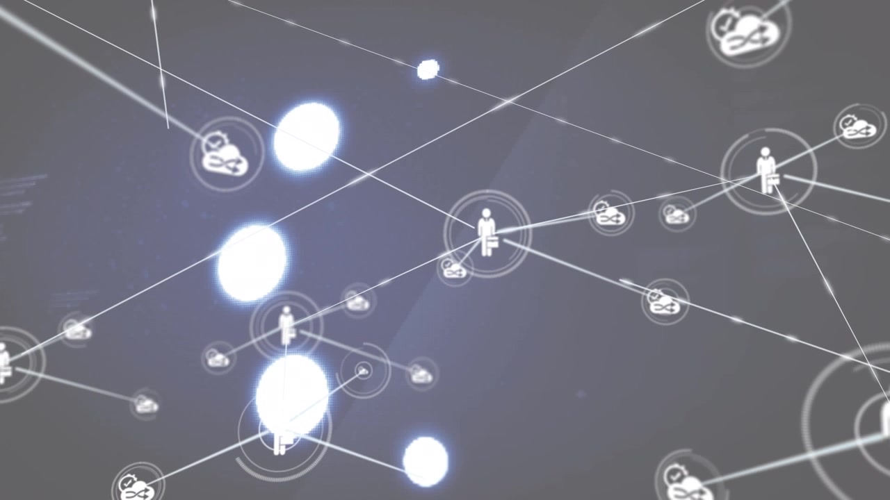 Animation of network of connections with icons on green background
