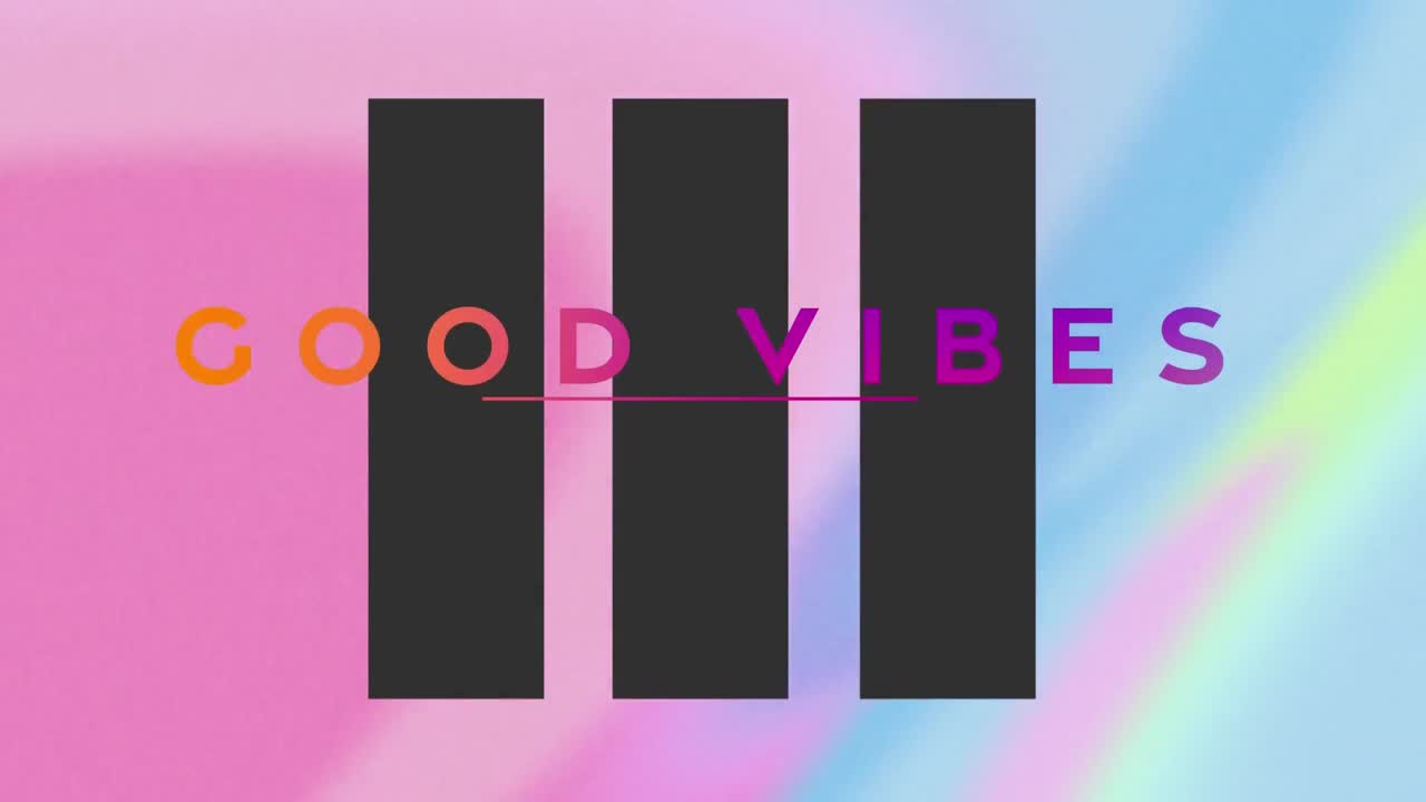 오렌지색과 보라색으로 텍스트의 좋은 진동의 애니메이션, 파스텔 분홍색, 노란색 및 파란색으로 회전