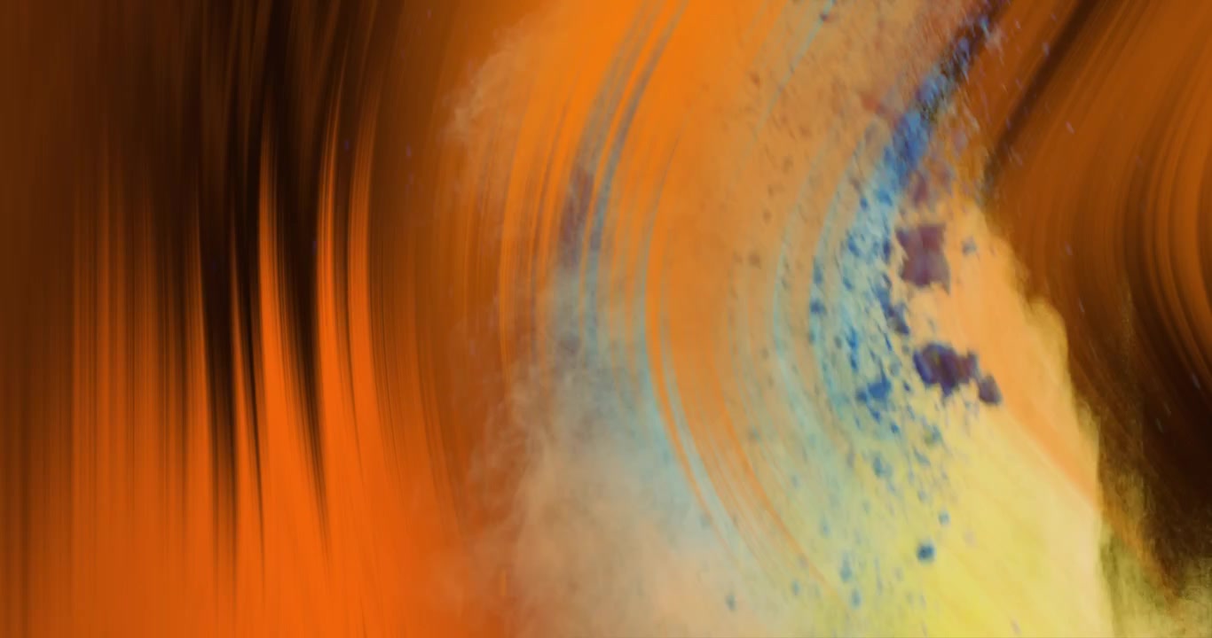 Animazione di linee arancioni e scie di fumo su sfondo nero.