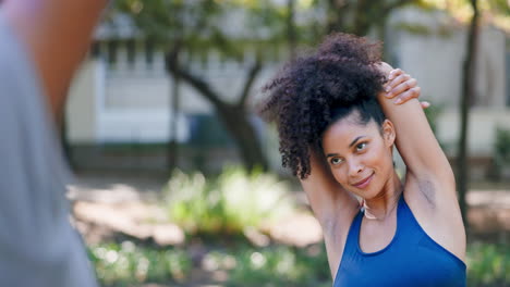 fitness, outdoor and woman stretching