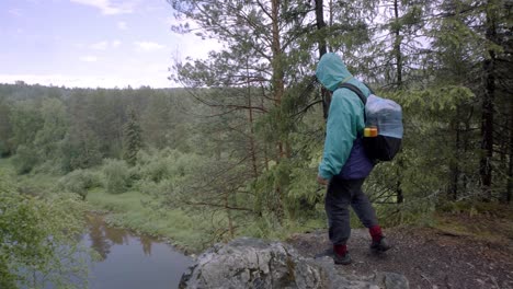 hiking by a river in a forest