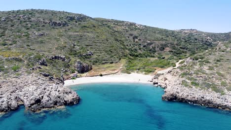 aerial of paradisiac fourni beach in kythira island, greece