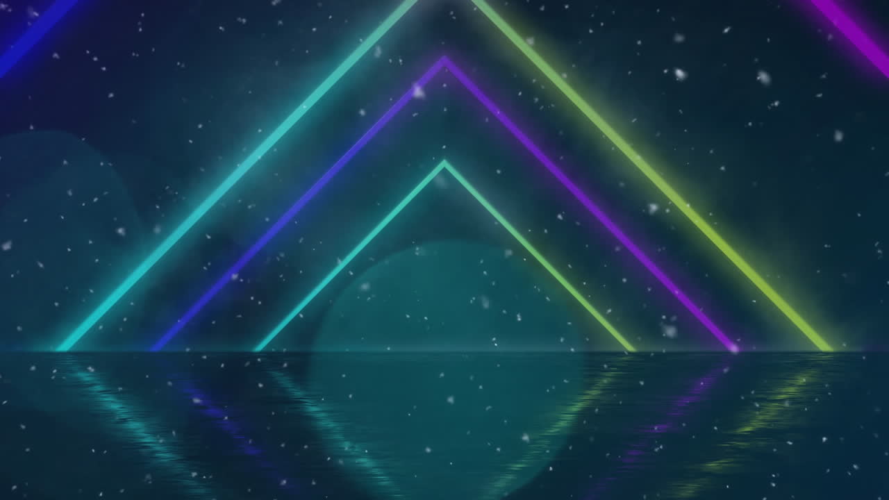 Animation of neon triangles and dust on black background