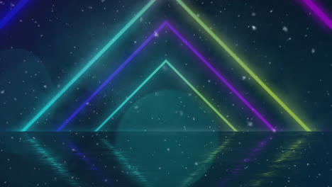 animation of neon triangles and dust on black background