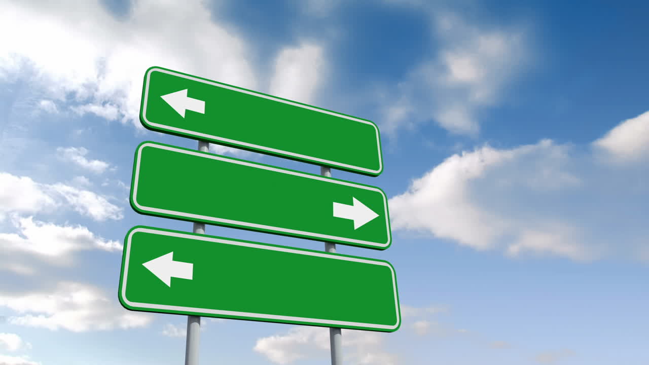 Green signs with copy space against blue sky