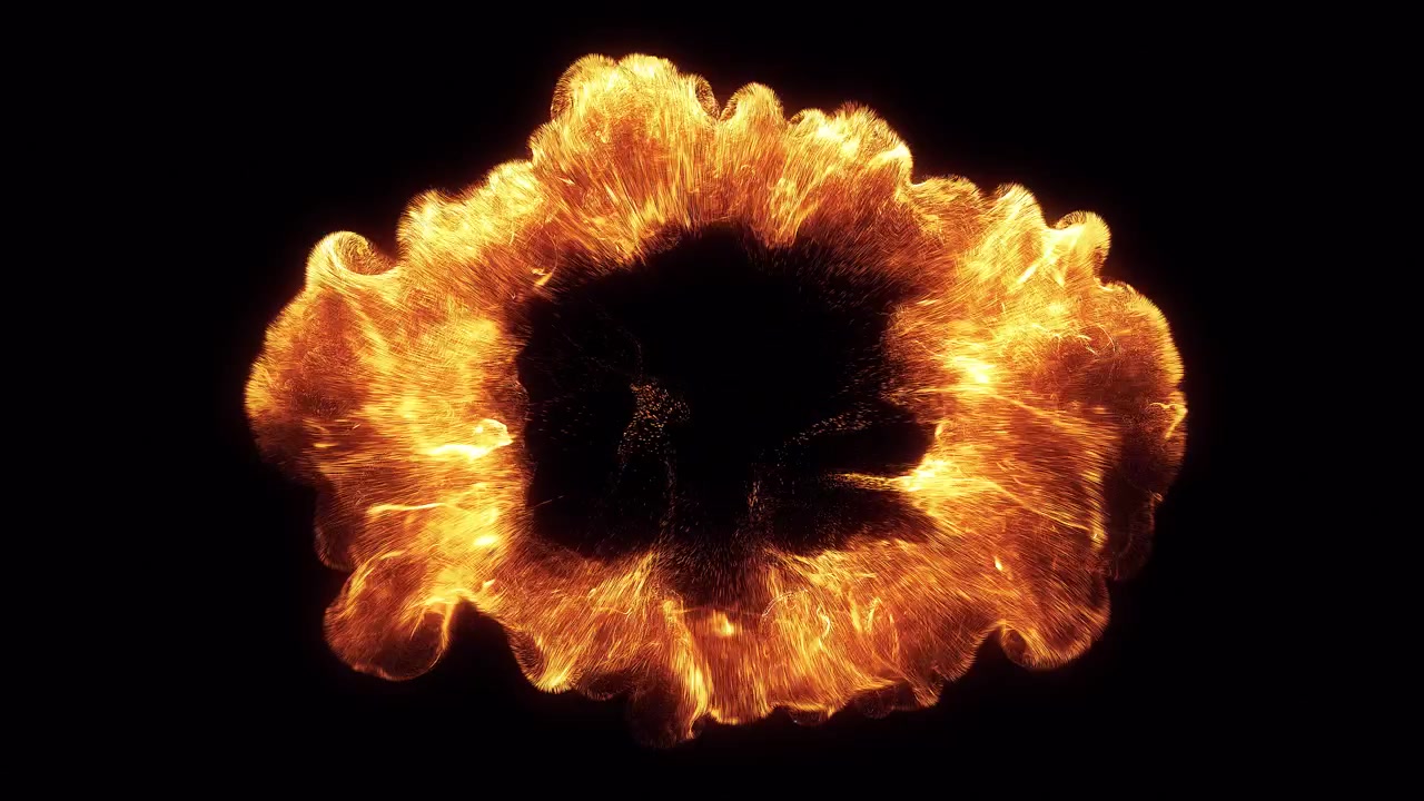 Dynamic Fiery Energy Burst Expanding and Dissipating on Black Background