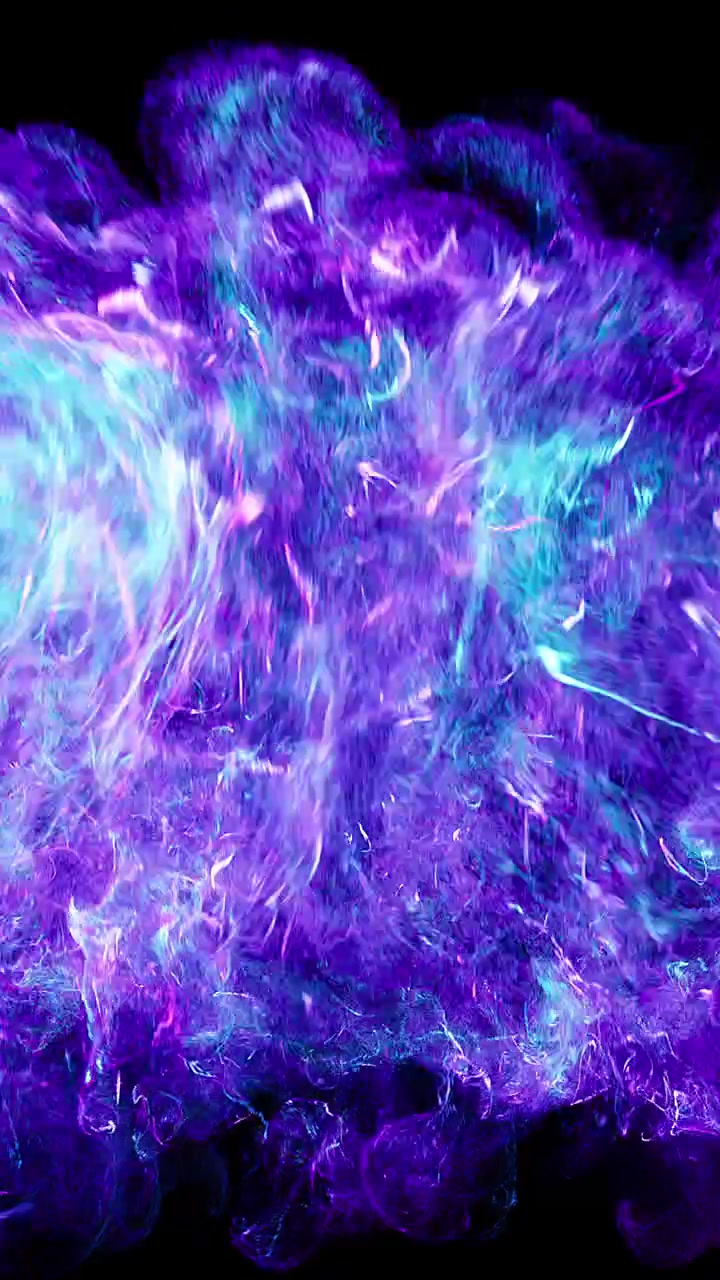 Movimento astratto di particelle di energia blu e viola incandescenti