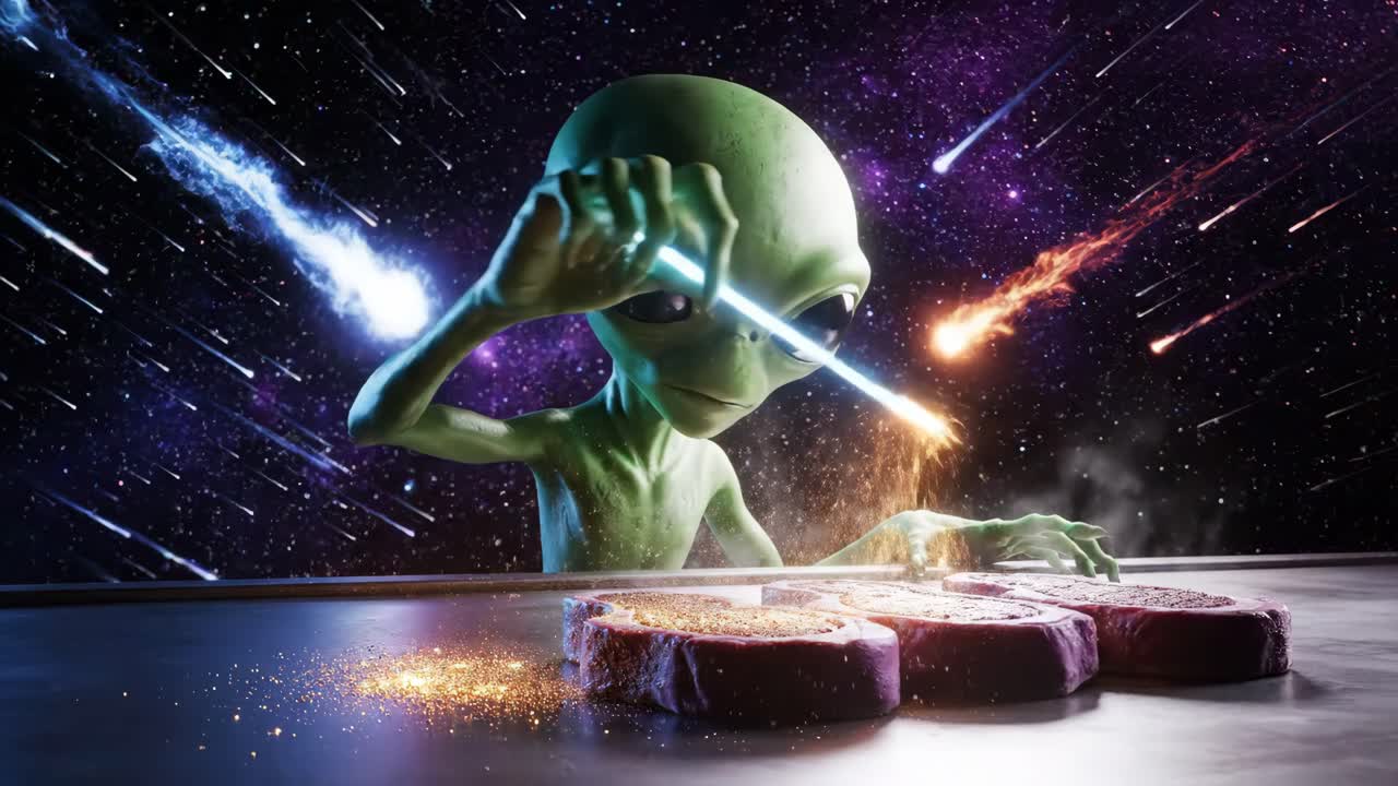 Alien Cooking Steak in Space