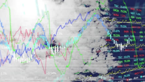 Animation-of-financial-data-processing-over-cloudy-sky