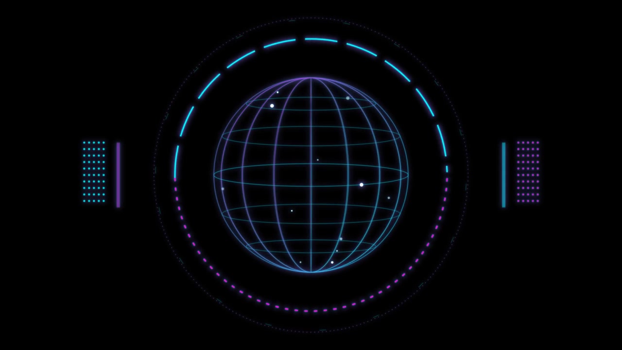 Interface HUD de Globo Digital com Terra em Wireframe Rotativa