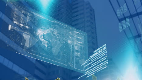 animación del procesamiento de datos financieros sobre el paisaje urbano