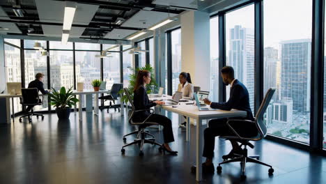business professionals collaborating in a modern office environment