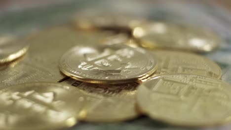 investment bitcoin btc gold coins rotating close up focused shot trading concept