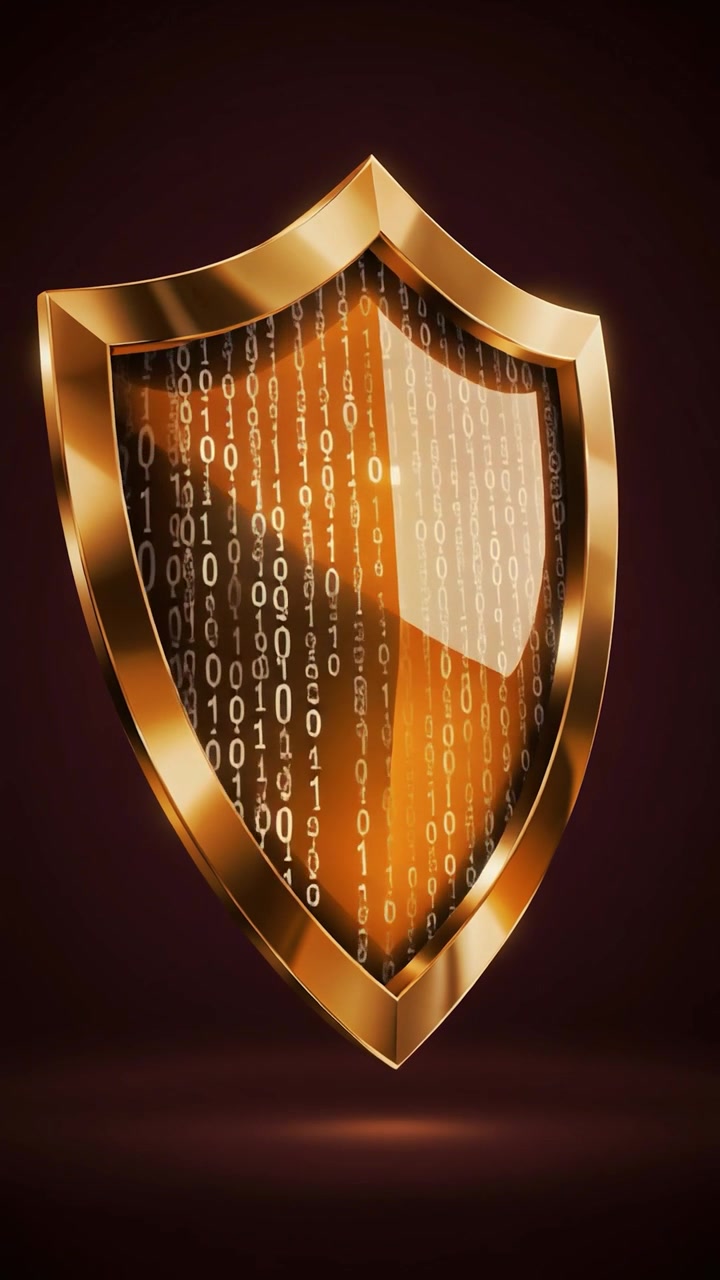 Golden Shield with Digital Binary Code Data Security Concept