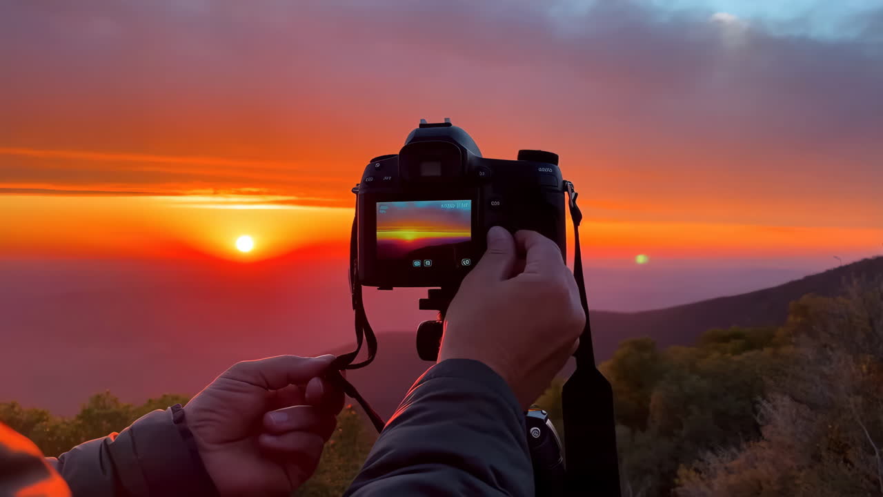 Capturing the Golden Hour: A Camera's View of a Vibrant Sunset Landscape