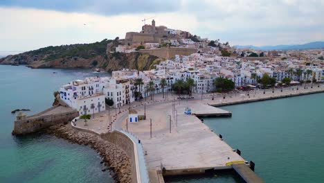 beautiful aerial top view flight harbor promenade ibiza town spain