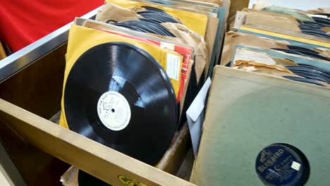 vintage records on shelf at an old school record store