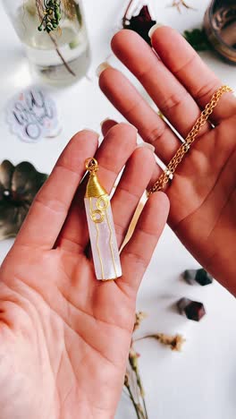 white crystal wire wrapped pendant necklace