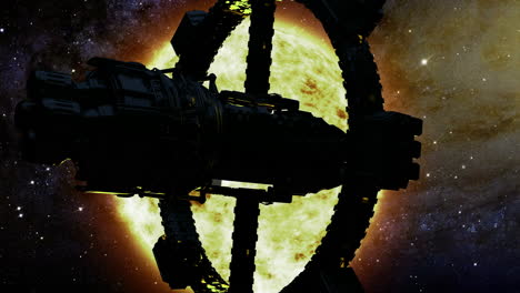 nave espacial que orbita un sol en el espacio profundo