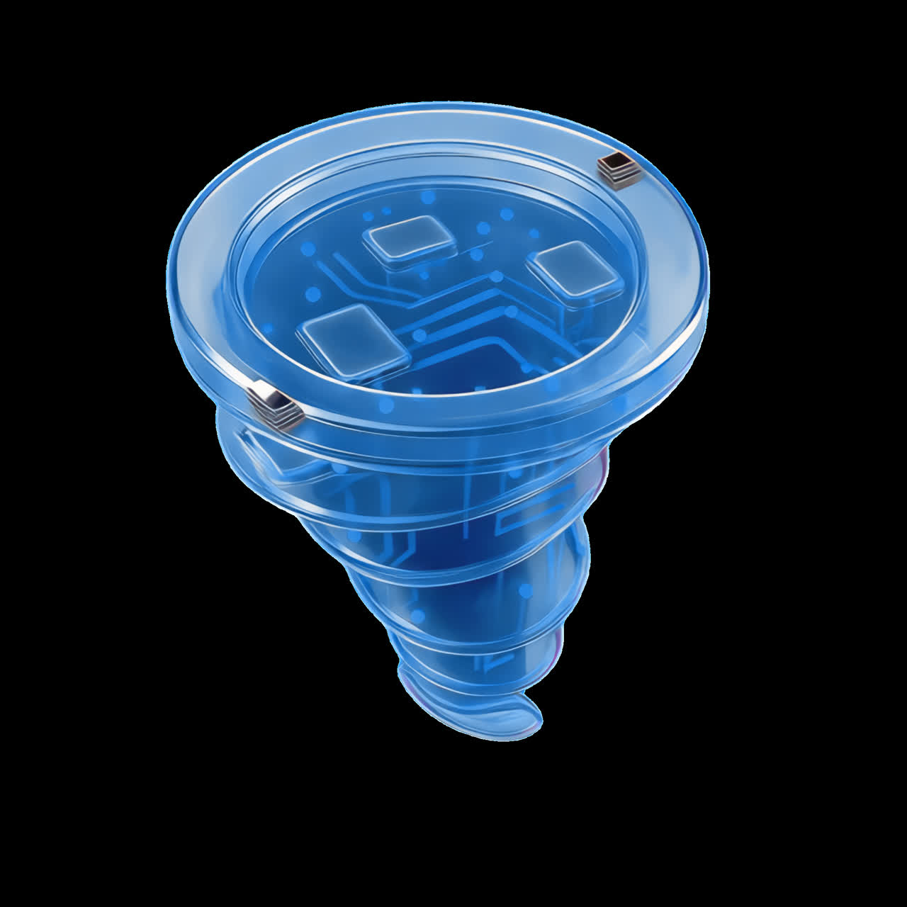 Futuristic digital data vortex animation isolated asset, transparent 4K video, alpha channel, ProRes