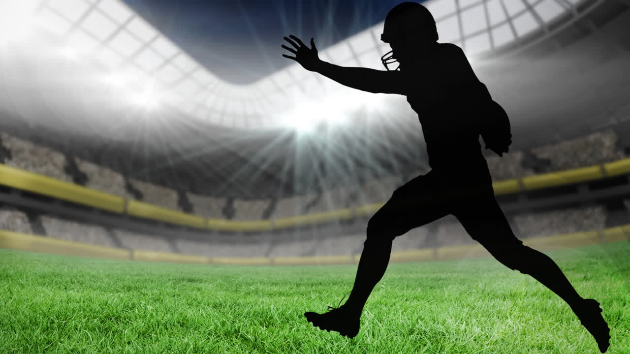 스포츠 경기장 위를 들고 있는 아메리칸 볼 선수들의 실루 애니메이션