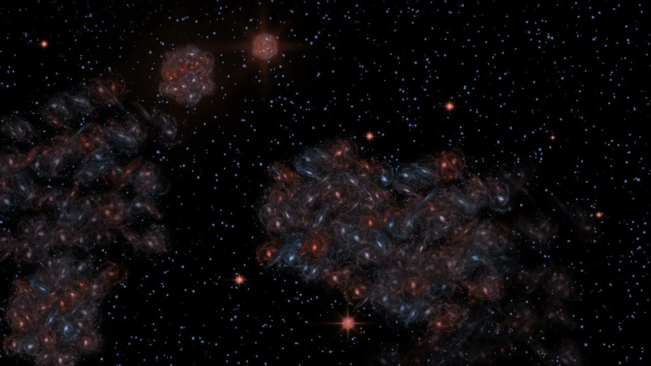 Fuochi d'artificio da galassie. Grande esplosione. Animazione realistica. Fuochi d'artificio futuristici con loop continuo. Fuochi d'artificio 4K surreali. Astrazione di fuochi d'artificio brillanti nel cielo notturno